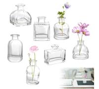 Byfoyif 7 PCS Jarrones Pequeños para Flores de 50 ml, jarrones Decorativos Cristal Pequeños con Diversas Formas, Mini Jarrones Decorativos Cristal Transparentes, Jarrón para Flores para Boda,Fiesta