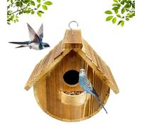 Byfoyif Casa de Pájaros, Caja Nido para Pájaros de Madera, Casa Pajaros Exterior Colgante con Agujero Entrada de 4cm y Comedero, Pajarera Exterior Rústica con Gancho para Colgar en el Jardín
