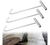 Byfoyif - Ganchos de elevación para placas de alcantarillado, 30 cm, gancho de elevación de placa de acero galvanizado, ganchos de tapa de mirada, con mango en T y punta afilada, para rejillas de