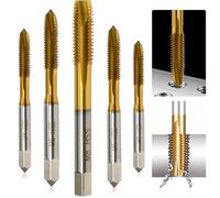 Byfoyif Juego de Brocas de Rosca, 5 Brocas Roscadoras de M3 M4 M5 M6 M8, Juego Machos para Roscas en Acero Chapado en Titanio, Brocas Metal con Macho Roscar para Madera, Metal, Plástico