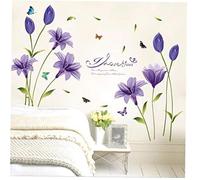 BYFRI Etiqueta De La Pared De Los Lirios Flores Arte Pared del Vinilo Pegatinas Decoración para Sala De Estar Dormitorio TV De Fondo Wallflower Extraíble Pegatinas De Pared TV/Fondo del Sofá Sala