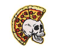 BYFRI Pizza del Cráneo del Bordado Parches para La Camiseta del Hierro En Rayas Ropa Pegatinas De Costura Pin