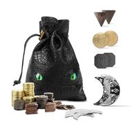 Byhoo 145 Piezas de Metal MDN y Bolsa de Cuero, Contiene 60 Piezas de Oro, 40 Piezas de Plata, 40 Piezas de Cobre y 5 Piezas de Platino, fichas de Juego con Bolsa de Cuero Brillante en la Noche