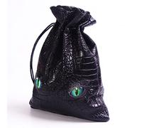 Byhoo Bolsa de Dados DND, Bolsa de Dados DND de Cuero Negro para Dados DND, Bolsa de Monedas de Cuero, luz Verde Brillante en los Ojos, para Juegos de Mesa DND, Accesorios de Juego RPG