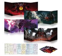 Byhoo Juego de 4 Pantallas de DM para D&D 5E - Accesorio Inmersivo - Horror Monstruoso, Superficie Borrable con Soportes, Formato Plegable A4 Portátil, Ideal para Directores de Juego