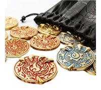Byhoo Monedas de oro, 20 unidades, monedas de metal Savage Dragon Claw DND con mística bolsa de ojos verde, agua en relieve 3D y elemento de fuego, esmalte de tesoro, garra de dragón de metal pesado