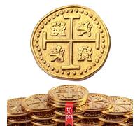 Byhoo Monedas de Pirata de Metal, 30 Monedas de Oro Tesoro Conjunto, Pirata Tesoro Caja Monedas Falsas fichas, imitación Realista del Dinero para los Juguetes de Cosplay Juegos de Mesa