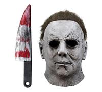 Byhsoep Michael Myers Mascara Halloween Terror Mask con Cuchillo Falso, Mike Myers Caretas Halloween para Halloween, Carnavales, Bailes de Máscaras