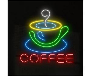 Byicoo letreros de neón de arte colgante de neón signo de café con luz LED taza de café para el club oficina hotel 38cmx35cm