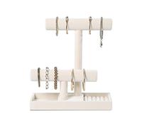 ByKen - Soporte multifuncional de 2 niveles para joyería, soporte para collar y pulsera con bandeja para aretes, anillos, soporte organizador de joyas para relojes de coletero (terciopelo beige)