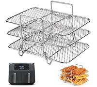 BYKITCHEN Estantes de freidora de aire para Ninja Dual, estante de cocina de tres capas de acero inoxidable, freidora de aire AF300UK AF400UK, estante de parrilla para Ninja,Salter,Instant,EMtronics