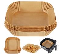 BYKITCHEN Forro de papel de pergamino para freidora de aire, 50 revestimientos cuadrados para freidora de aire desechables, Ninja, Tower Cosori (sin blanquear)