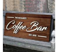 Bykiyevm Letrero Personalizado 3D para Bar de Café - Regalo de Madera, Decoración del Hogar, Nombre, Apellido, Bienvenida
