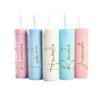 Bykiyevm Vaso delgado personalizado con tapa y pajita, vasos de plástico para boda, regalo de dama de honor, despedida de soltera, despedida de soltera, regalo con nombre personalizado (1 unidad)