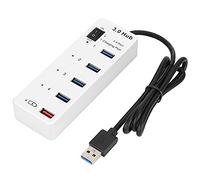 BYL 3011 USB 30. Hub, 4 Port Speed USB Hub with Charging Port, 5Gbps Data Transfer, Plug and Play, Compact for Laptop Desktop PC, White ABS Housing
