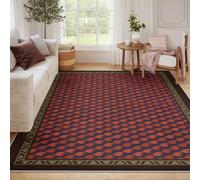 BYLEEHOMED Alfombra Azteca Abstract Planta de tulipán Rojo Hojas fáciles de Limpiar Alfombra Tribal del suroeste con Acento de Terracota para Zonas de Mucho tráfico 100x150cm