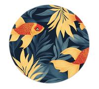 BYLEEHOMED Alfombra Circular de Carpa koi Japonesa Orientalismo botánico Suave y Antideslizante alfombras Redonda Lavable decoración de Bienvenida de Suerte y Riqueza 210 cm