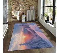 BYLEEHOMED Alfombra de Acento de Invierno con Amanecer 80x150cm Wonderland Forest Bokeh Escena de Nieve Estampado de Pino Alfombra Lavable Antideslizante para decoración de Sala de Estar