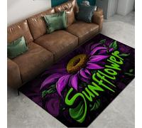 BYLEEHOMED Alfombra de área Lavable de Girasoles púrpura 90x180cm Surrealismo Abstracto Flores de Primavera Alfombra de Entrada Antideslizante de Pelo bajo para Cocina Dormitorio