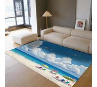 BYLEEHOMED Alfombra de área Lavable Moderna de Sand Coast 80x150cm Minimalista de Playa clásica Diseño de Cielo y Nube Alfombra Suave Antideslizante de Pelo bajo para el hogar