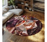 BYLEEHOMED Alfombra de Navidad Redonda Renos Bola de Cristal Alfombras Lavables para Interiores alfombras para salón Comedor y Cocina 120 cm
