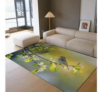 BYLEEHOMED Alfombra de pájaros en una Rama Flor Brillante Ramas Verde Primavera Alfombra Antideslizante Lavable de Pelo bajo para Lectura Sofá pequeño 200x300cm