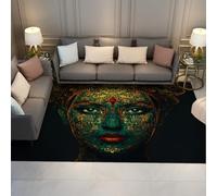 BYLEEHOMED Alfombra de Rostro místico Femenino con Aire de Rostro Bohemio Estilo Tribal de Mujeres Alfombra para salón Arte étnico Verde para decoración de dormitorios 100x150cm