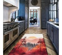 BYLEEHOMED Alfombra de Zona del Amanecer Bosque brumoso montañas Naturaleza Árbol Rojo Antideslizante Antideslizante Alfombra Moderna para Interior y Entrada al salón 160x200cm