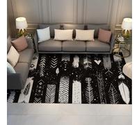 BYLEEHOMED Alfombra en Blanco y Negro del área Oeste Pluma Bohemia del suroeste Pluma Antideslizante Blanda Lavable Alfombra Grande para Entrada a oficinas 60x120cm