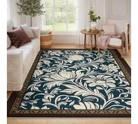 BYLEEHOMED Alfombra Floral Azul Verdoso y Blanco Alfombra Moderna Azul Elegante Elegante y Lavable Bohemia Antideslizante para Comedor de Granja Sala de Juegos 180x270cm