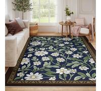 BYLEEHOMED Alfombra Floral de Margaritas Verde y Blanca para Primavera/Verano decoración del hogar Pelo bajo Lavable Estilo Oriental Tradicional para Dormitorio 100x150cm