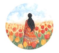 BYLEEHOMED Alfombra Floral Redonda Bohemia ilustración de Arte Circular alfombras de Acentos tulipán Flor Pradera Alfombra Decorativa para residencia habitación de Chicas Estudio 60 cm