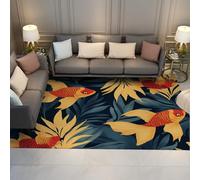 BYLEEHOMED Alfombra Japonesa de Carpa koi Suave Antideslizante Orientalismo Botánico Alfombra Lavable Suerte y Riqueza Decor de Peces Dorados para la inauguración 150x210cm