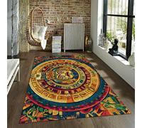 BYLEEHOMED Alfombra Lavable a máquina Salón Alfombras Aztecas del suroeste Calendario Maya Calendario Azteca Alfombra Interior de Pelo bajo Impresa para Comedor 140x200cm