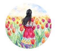 BYLEEHOMED Alfombra Redonda de Acuarela tulipán Vista estética de la Espalda de Chica en Campo de Flores Alfombra Suave y Antideslizante Lavable para Dormitorio de salón 120 cm