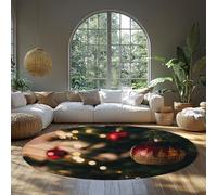 BYLEEHOMED Alfombra Redonda de Bola de Navidad roja árbol de Navidad y Ramas de Abeto Antideslizantes Alfombra Blanda a máquina para el salón de Entrada 210 cm