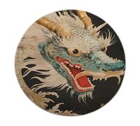 BYLEEHOMED Alfombra Redonda de dragón japonés Alfombra Tradicional de Pelo Circular Ukiyo-E Estética clásica asiática Vintage de Pelo bajo para Pasillo 90 cm