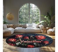 BYLEEHOMED Alfombra Redonda de Flor de Rosa roja Decoración Country Love del Día de San Valentín Alfombra Antideslizante Ultra Suave para una decoración romántica 60 cm