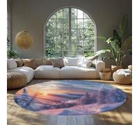 BYLEEHOMED Alfombra Redonda de Invierno al Amanecer 210 cm Wonderland Forest Bokeh Escena de Nieve Estampado de Pino Alfombra Circular Lavable Antideslizante para rincón de Lectura