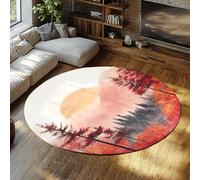 BYLEEHOMED Alfombra Redonda de Salida del Sol montañas Amanecer Bosque de Acuarela Alfombra Antideslizante Resistente a Manchas para Entrada del salón 210 cm