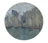 BYLEEHOMED Alfombra Redonda Estilo The Museum at Le Havre by Monet 150 cm Elegance Classic Coastal Alfombra Circular Antideslizante Lavable para Sala de Estar