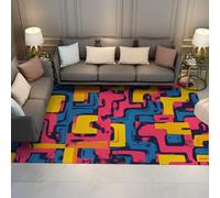 BYLEEHOMED Alfombra Retro de los 90 Pop Art Antideslizante Suave y Abstracta Círculo Laberíntico Alfombra Lavable geométrica Vibrante para Dormitorio Decor Luminosa 120x160cm
