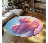 BYLEEHOMED Alfombra romántica Rosa Redonda Lavable Cielo Nubes en Forma de corazón Antideslizante de Pelo bajo para Dormitorio y Oficina 90 cm