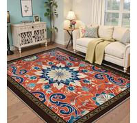 BYLEEHOMED Alfombras Bohemias para áreas Florales de 60x120 cm Flores botánicas Aztecas Suaves y desgastadas Alfombra Retro Western para Aula Oficina en casa Dormitorio