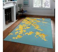 BYLEEHOMED Alfombras de área de Flores Lavables a máquina 180x270cm Invierno Flor de Ciruelo Paisaje Verde Azulado Diseño Oriental Alfombra Antideslizante para Comedor