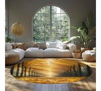 BYLEEHOMED Alfombras de área Redonda Lavables de otoño Forest 150 cm Paisaje Natural Túnel de árbol romántico Alfombra Circular Suave de Pelo bajo con Respaldo Antideslizante