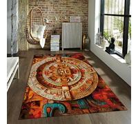 BYLEEHOMED Alfombras de Cocina Aztecas del suroeste Tapetes Antideslizantes Antideslizantes de Piedra Maya Vintage Naranja Quemado 80x150cm