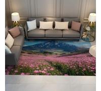 BYLEEHOMED Alfombras de Gran área Floral Lavable para Jardines Vintage Pradera mar de Campos de Flores alfombras Antideslizantes para el Comedor 90x180cm