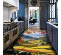 BYLEEHOMED Alfombras de Paisaje de Las Montañas Nebulosas para salón Campos en terrazas Naturales Alfombra Grande y Blanda y Resistente a Manchas Antideslizante para mesilla de 100x150cm