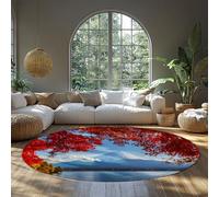 BYLEEHOMED Alfombras japonesas del Monte Fuji para salón Hojas de otoño paisajes de Lago Tranquilo Alfombra Antideslizante Lavable para el hogar 120 cm